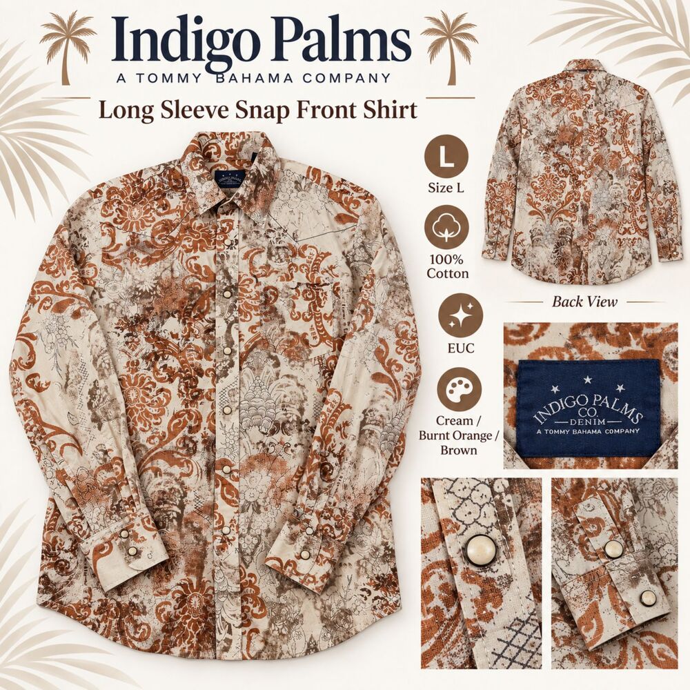 Vintage Y2K Indigo Palms Tommy Bahama Men’s L Snap Front Western Floral Shirt